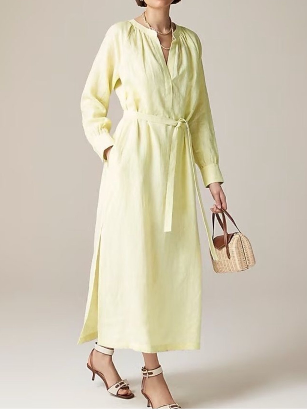 J. Crew Cabana Maxi Dress in Linen Pale Flax Yellow size XS $168